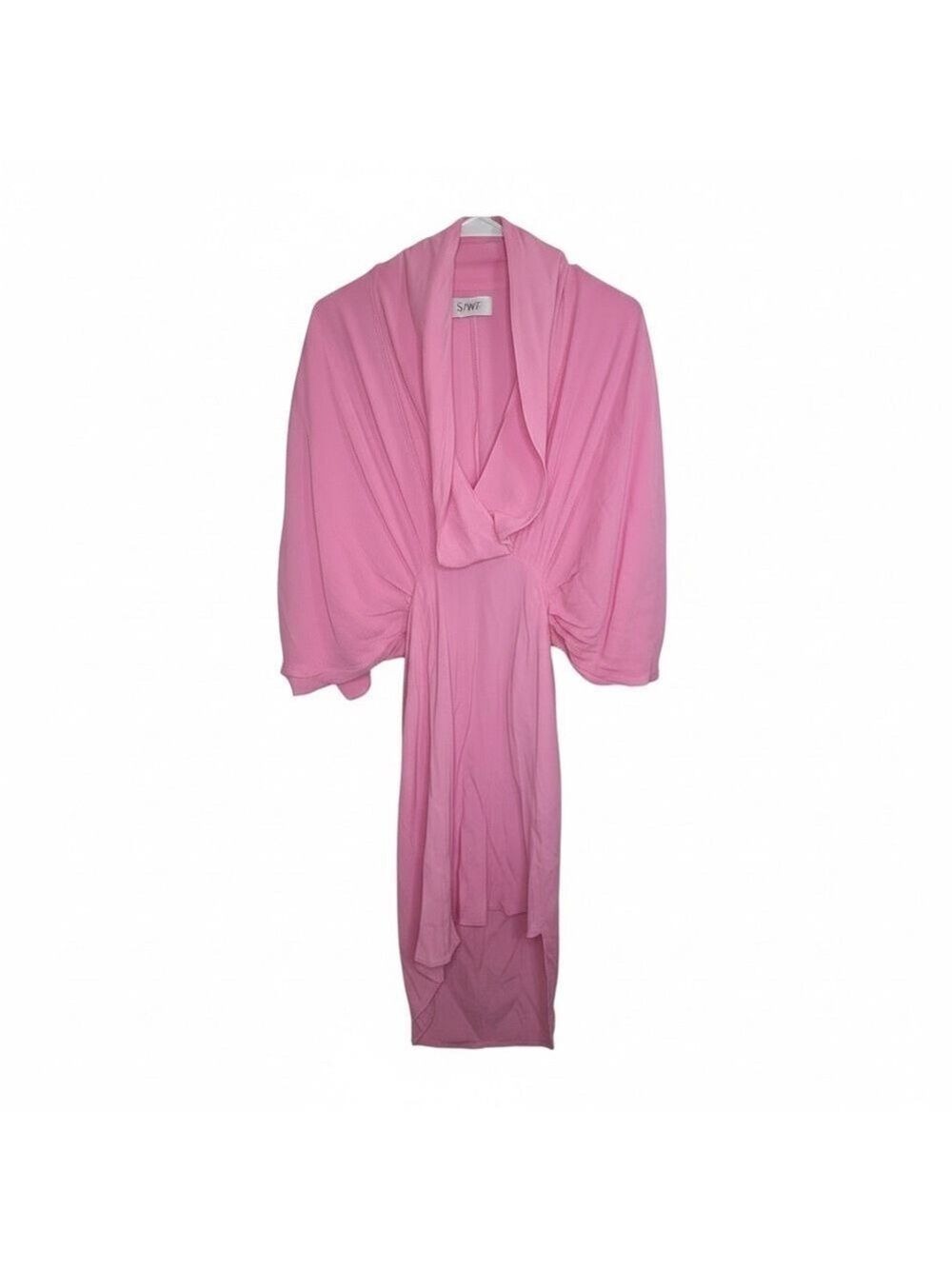 S/W/F Pink Plunge Midi Dress Dolman Blouson Sleeve Size Small